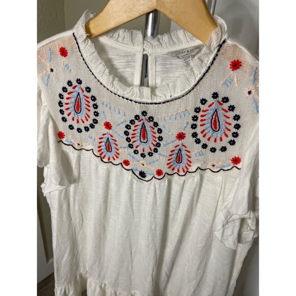 Lucky Brand Embroidered Flutter Sleeve Bohemian Tunic Top Sz XS - Picture 4 of 9
